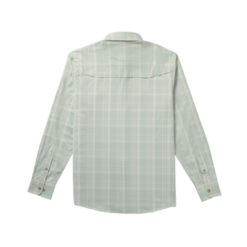 Back of green plaid long sleeve shirt