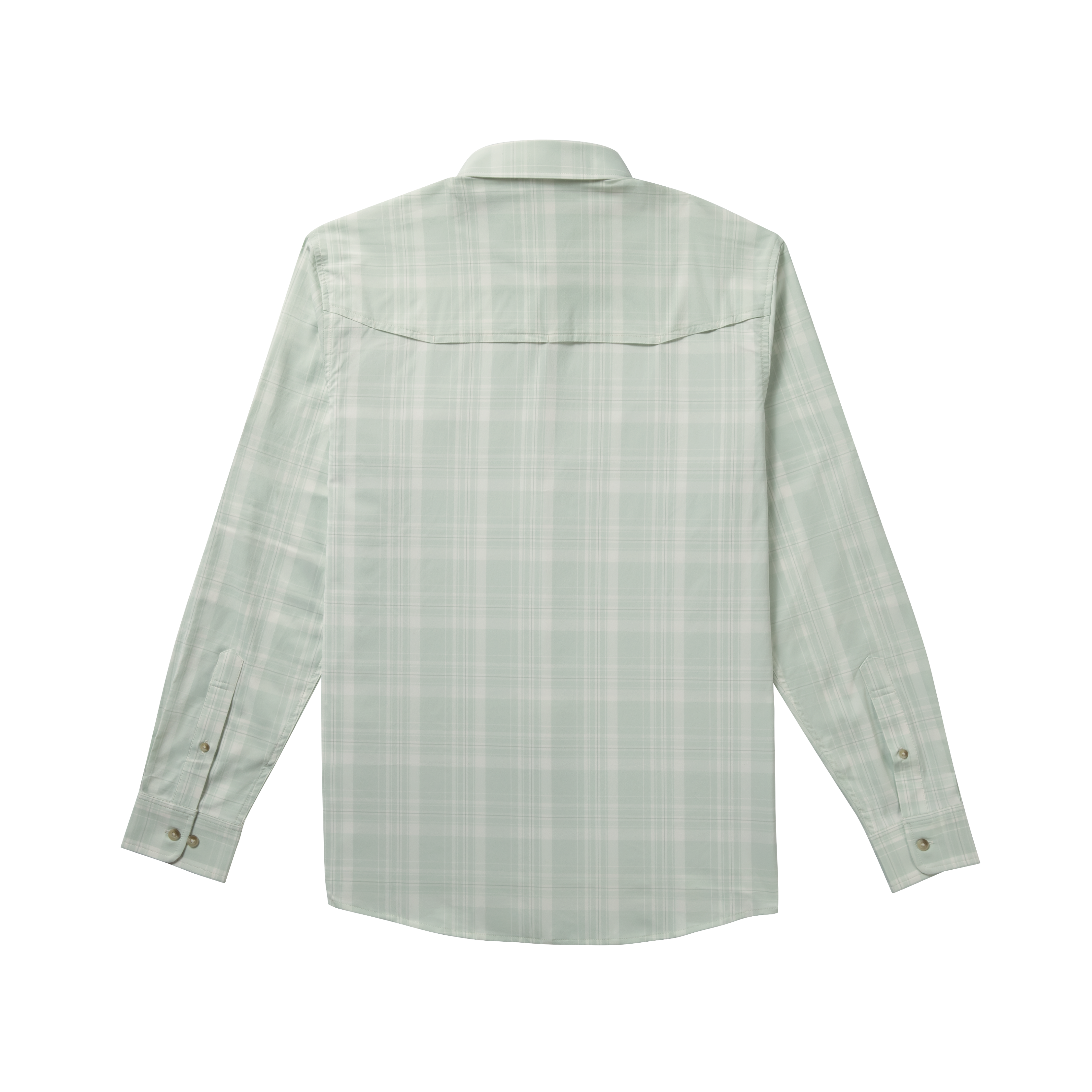 Back of green plaid long sleeve shirt