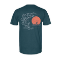 The Topwater T-Shirt with fishing graphic and orange sun backdrop