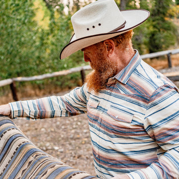 man wearing saddle blanket flannel
