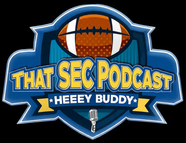 Logo featuring a stylized football above the text "That SEC Podcast" with a banner reading "HEEEY BUDDY" and a small microphone icon below.
