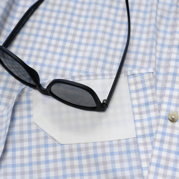 Blue & Grey plaid shirt shirt sleeve lens cleaner