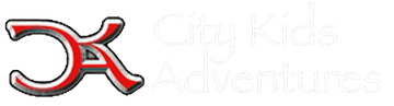 City Kids Adventures logo with stylized red black and white lettering
