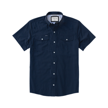 Dark Blue, Pearl snap, short sleeve flat lay photo