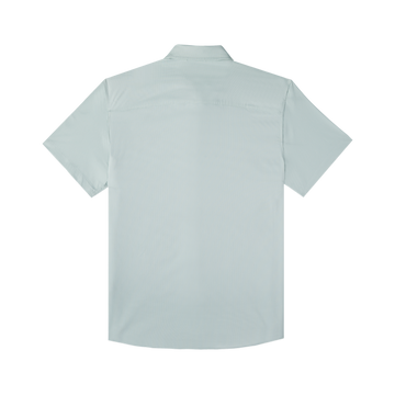 back view of green microgrid short sleeve shirt