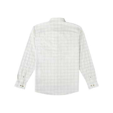 back view of green plaid long sleeve shirt