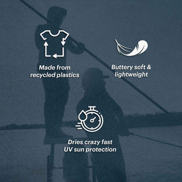 Made from recycled plastics, buttery soft and lightweight, dries crazy fast UV sun protection