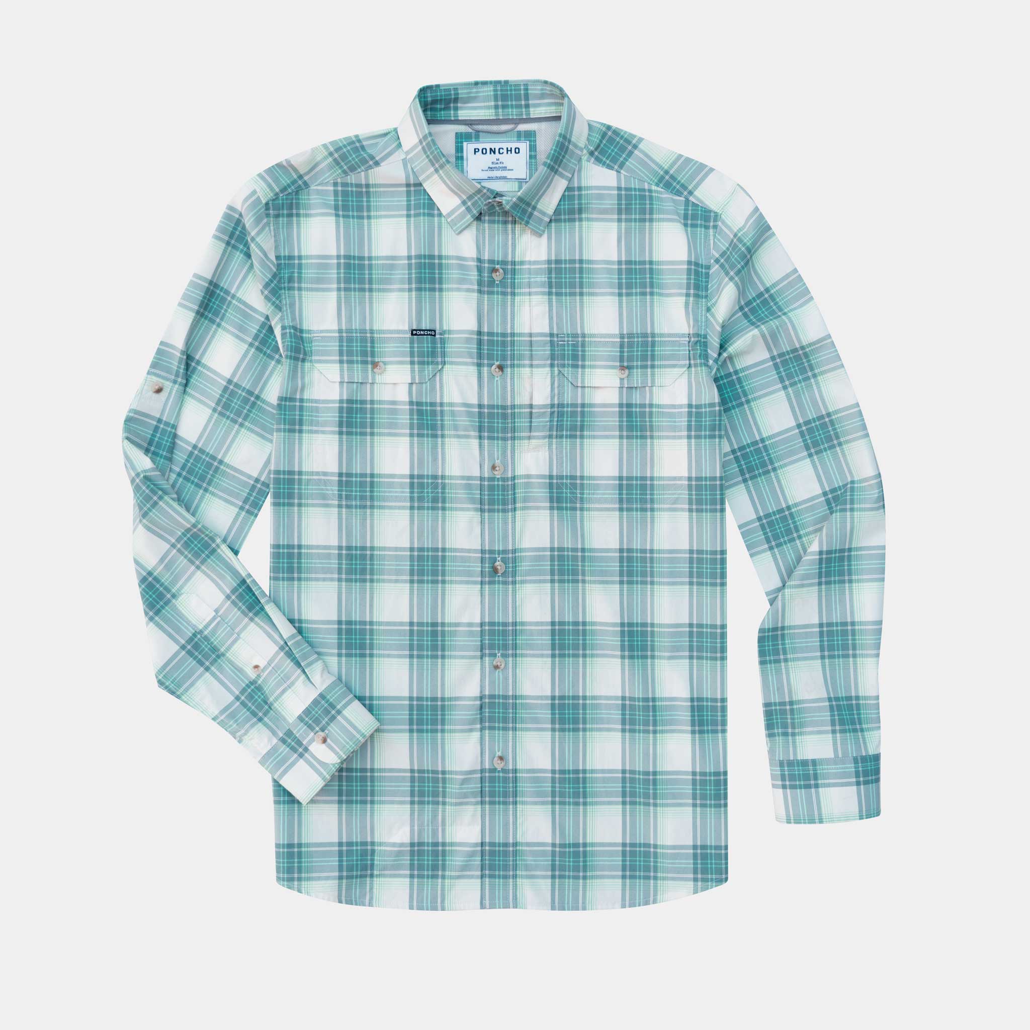 product shot aqua plaid shirt