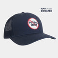 Pebble Mine logo on navy trucker