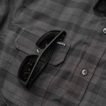 Close up of sunglasses in the front right pocket