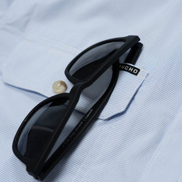 Short Sleeve microcheck shirt blue sunglasses holdder