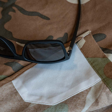 Close up sunglasses and sunglass cleaner