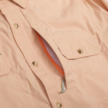 Orange microcheck long sleeve fishing shirt zipper pocket