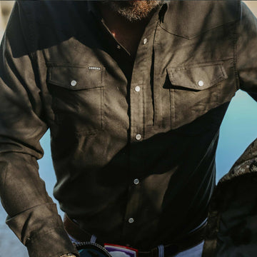 guy wearing charcoal flannel