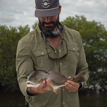 Long sleeve green western shirt man with fish