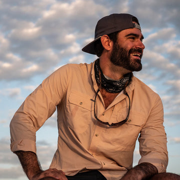 Orange microcheck long sleeve fishing shirt