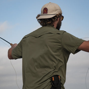 short sleeve moss green western shirt man fishing