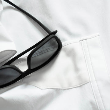 Western Shirt, pearl snap buttons short sleeve white lens cleaner