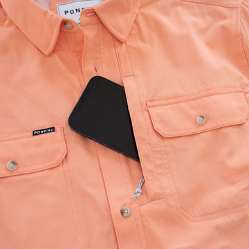 light orange long sleeve fishing shirt cell pocket
