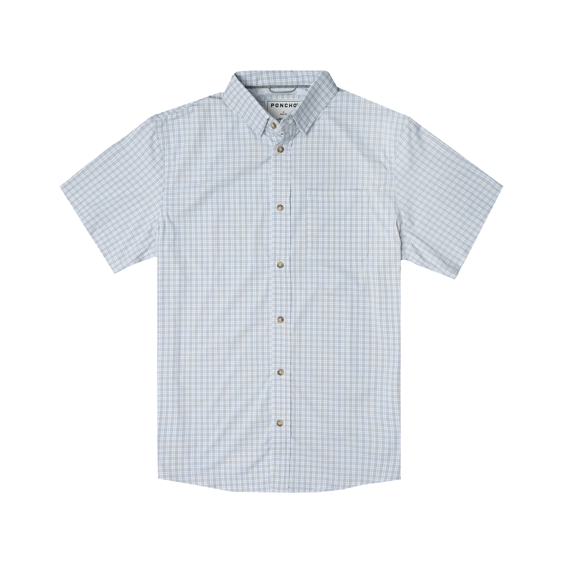 Poncho Ultra-Lite Shirt | Grey and Blue Plaid | Short Sleeve XXL Slim, image size:1920x1920