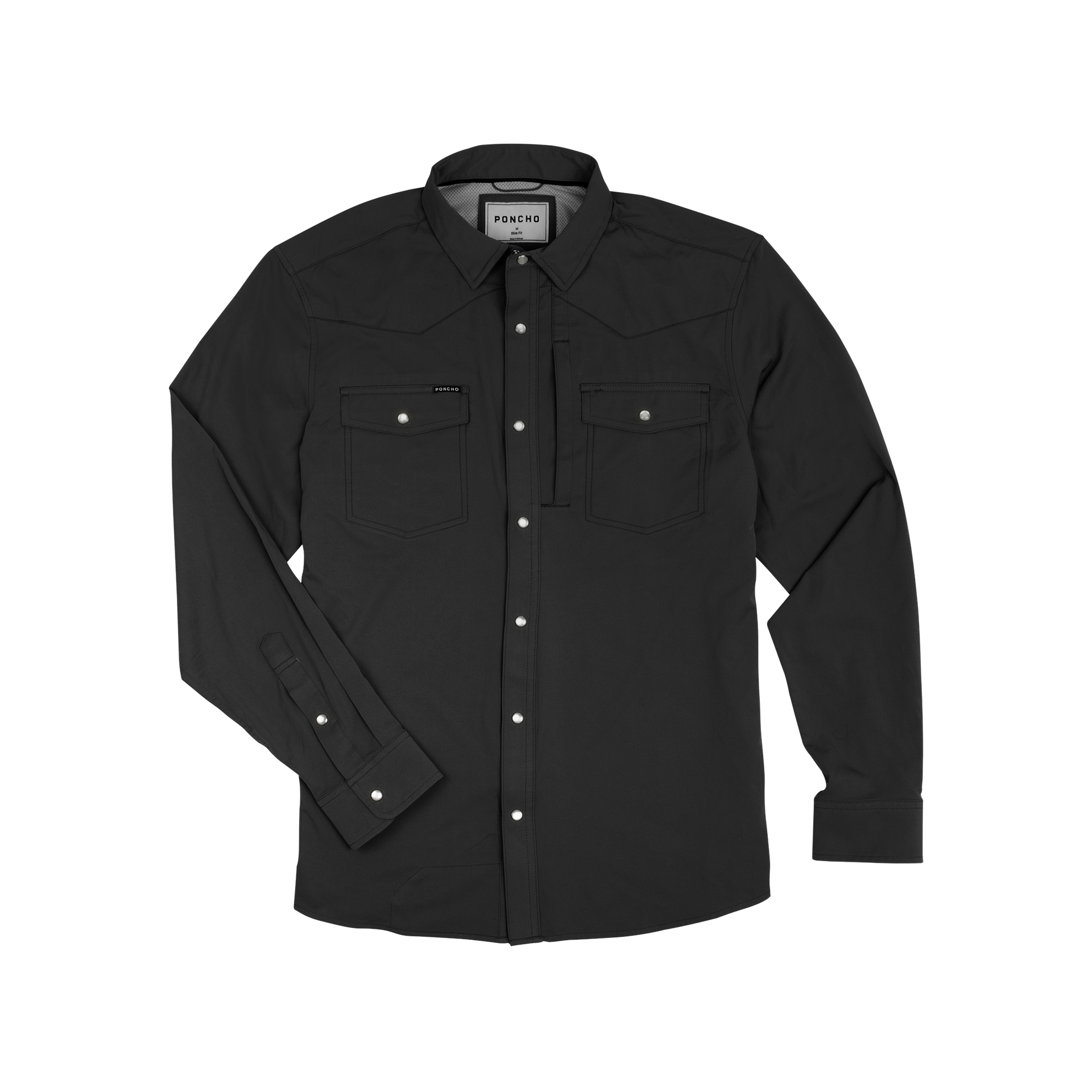 Poncho Western Pearl Snap Shirt | Black | Long Sleeve L Tall | The Piedras Negras