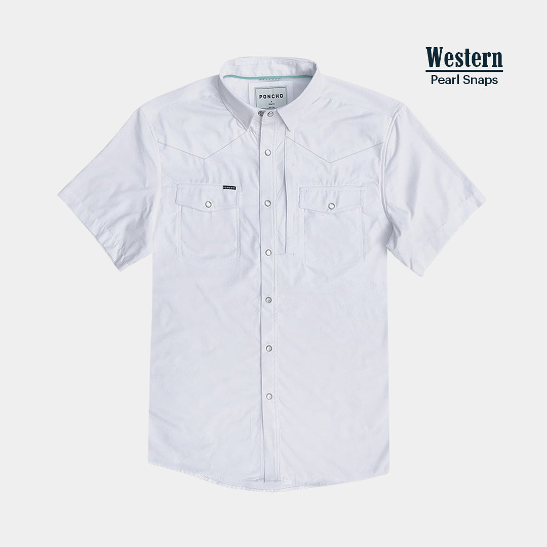 Poncho Pearl Snap Western | Solid White Short Sleeve