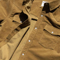 closeup of camel corduroy shirt