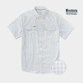 product pic of grey white plaid western shirt