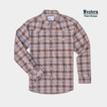 brown blue plaid shirt product shot