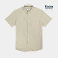 Product image of short sleeve tan shirt with pearl snaps