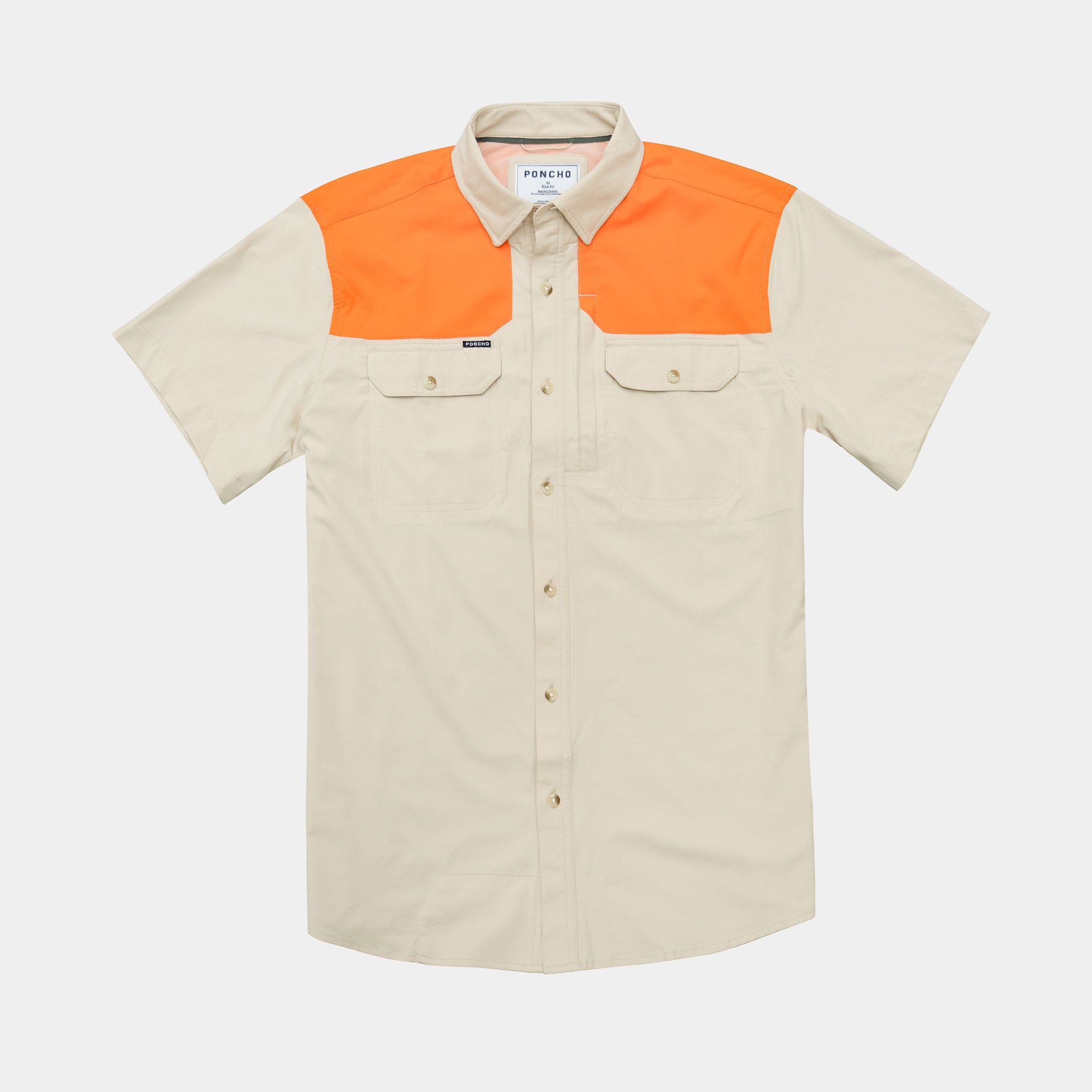 short sleeve tan shirt with blaze patch