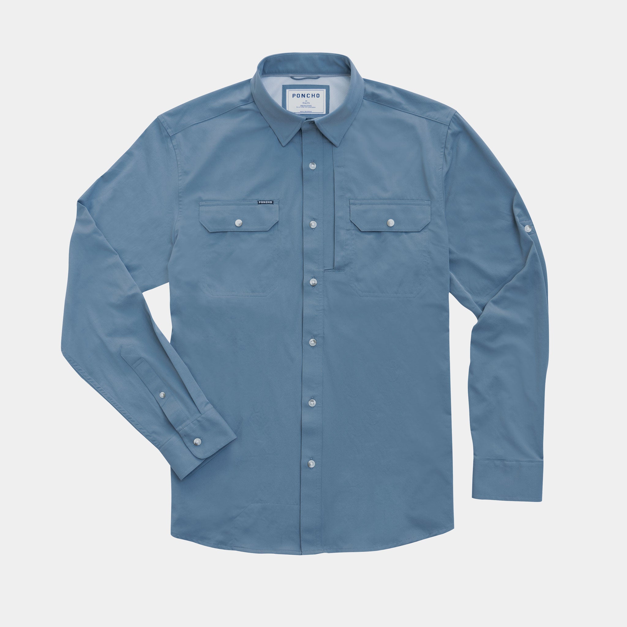 Reel Legends Men 2XL Slate Blue Button Lined Vented Roll Sleeve Fishing  Shirt