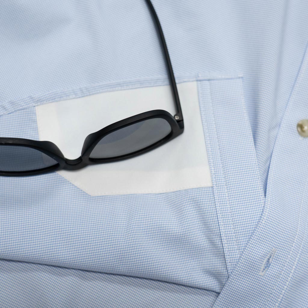Long Sleeve microcheck shirt blue sunglasses lens cleaner