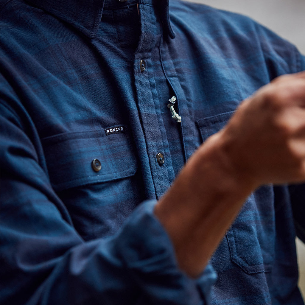 Close up of Blue Goose flannel shirt
