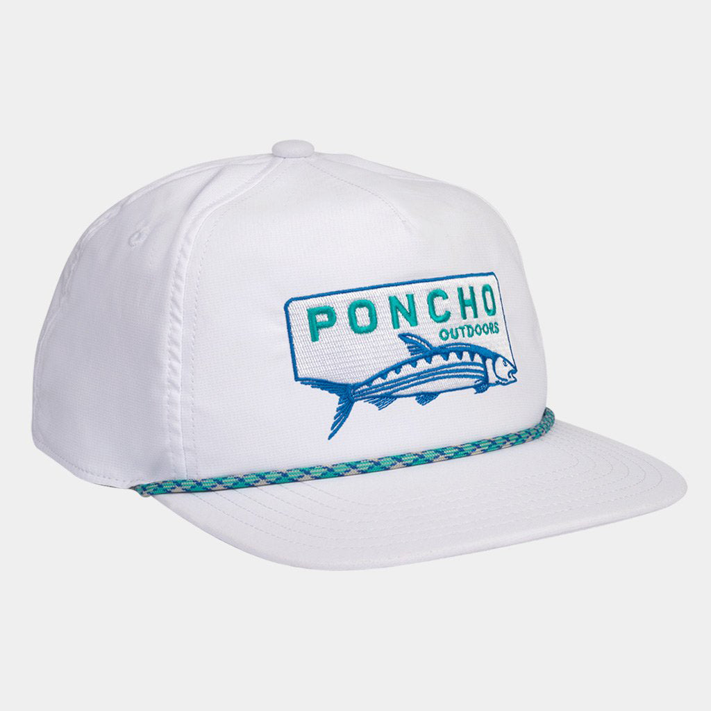 White mens hat with Bonefish graphic on the front