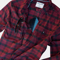 closeup of red plaid flannel shirt