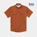 Product photo of the burnt orange short sleeve western shirt with pearl snaps