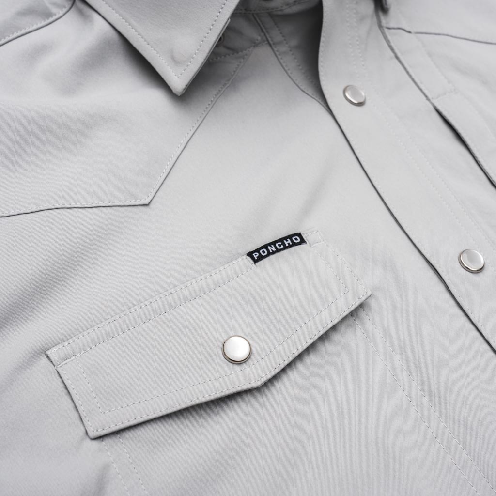 San saba grey western shirt pocket closeup