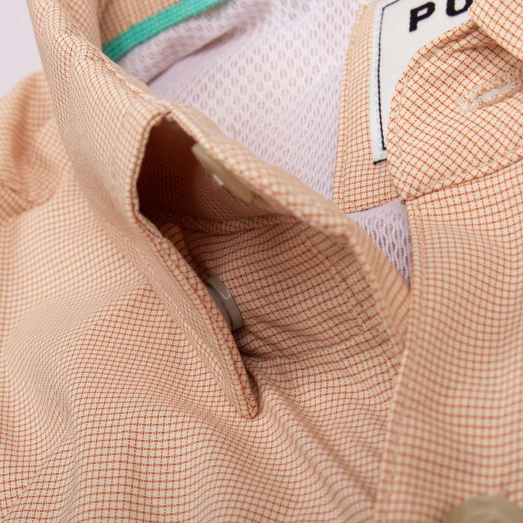Orange microcheck long sleeve fishing shirt collar snap