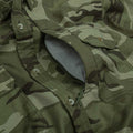 Close up of camo shirt with chest pocket 