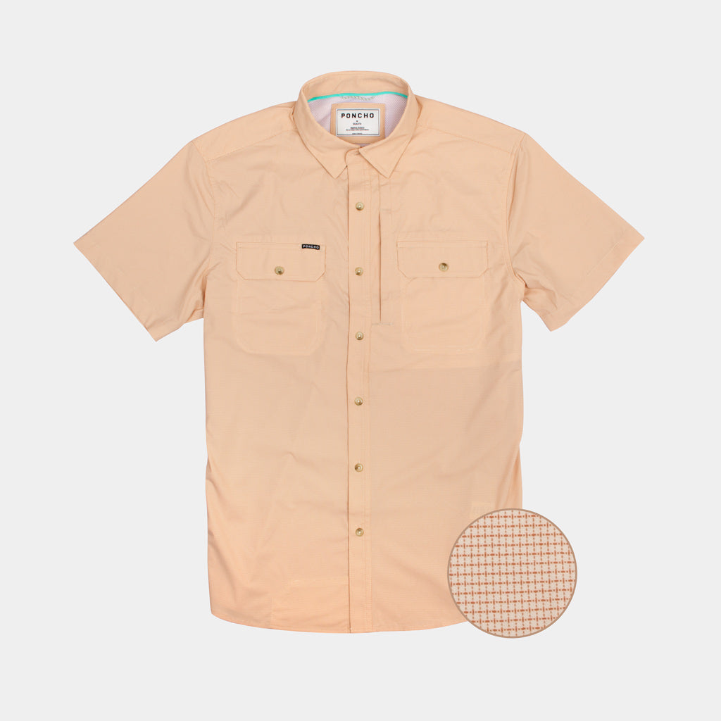 Orange microcheck short sleeve fishing shirt 