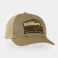 Tan mesh trucker cap with dog and bird embroidery patch 