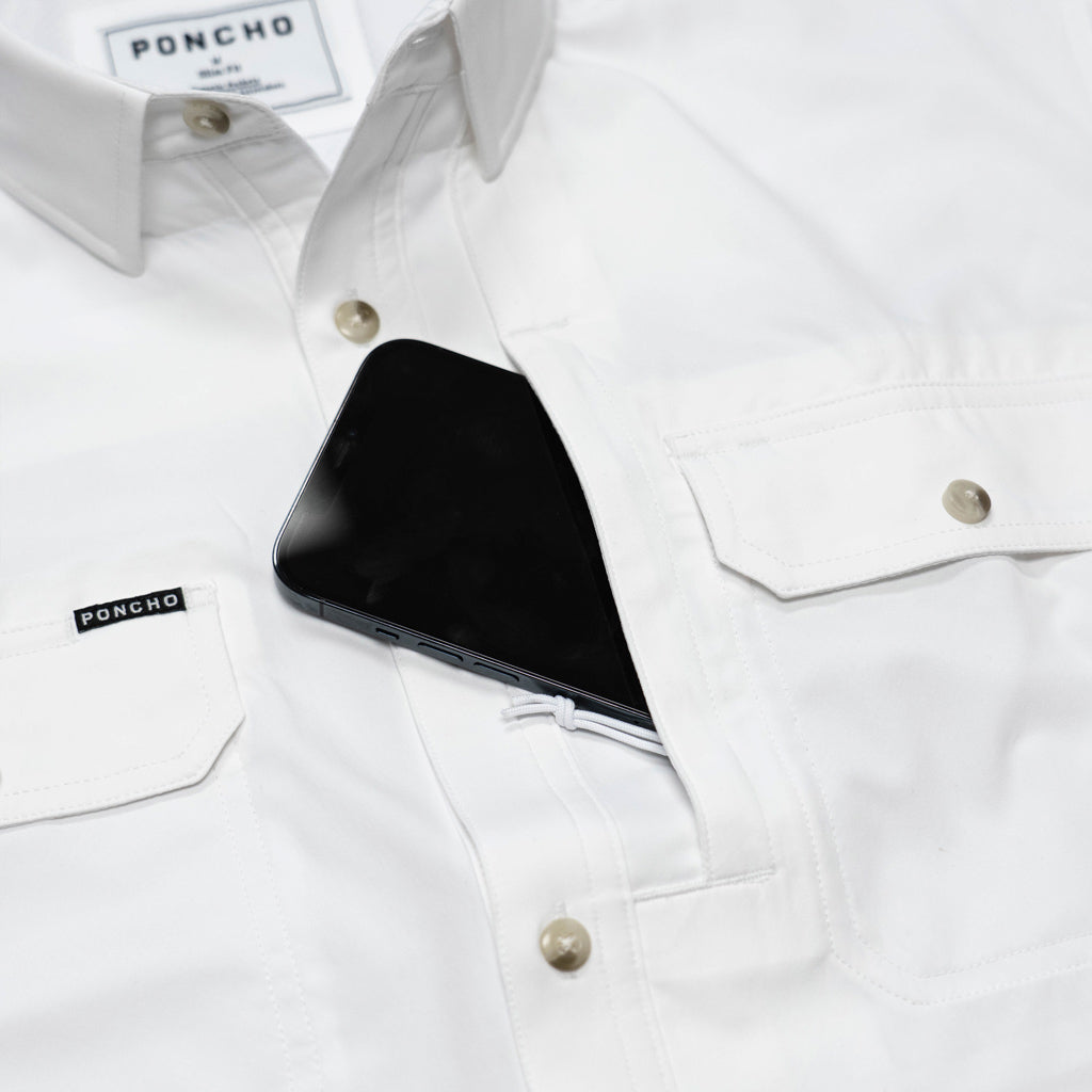 Poncho Fishing Shirt | Solid White Long Sleeve