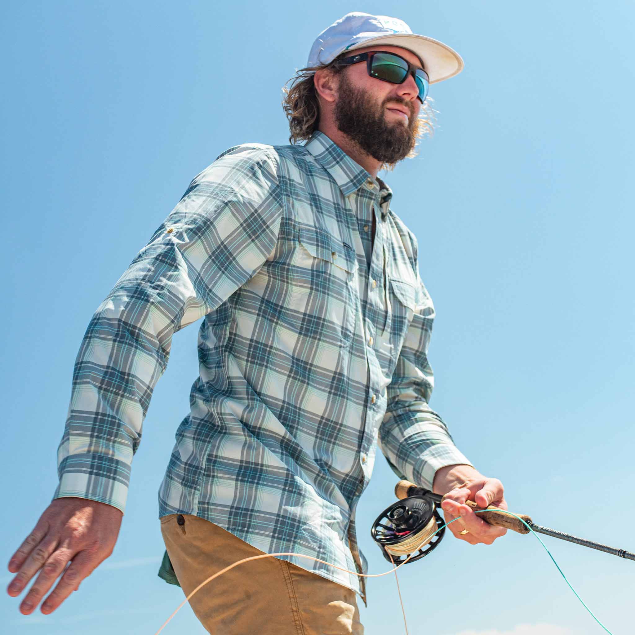 Poncho Fishing Shirt | Aqua Green Plaid Long Sleeve