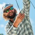 close up of guy holding fishing rod