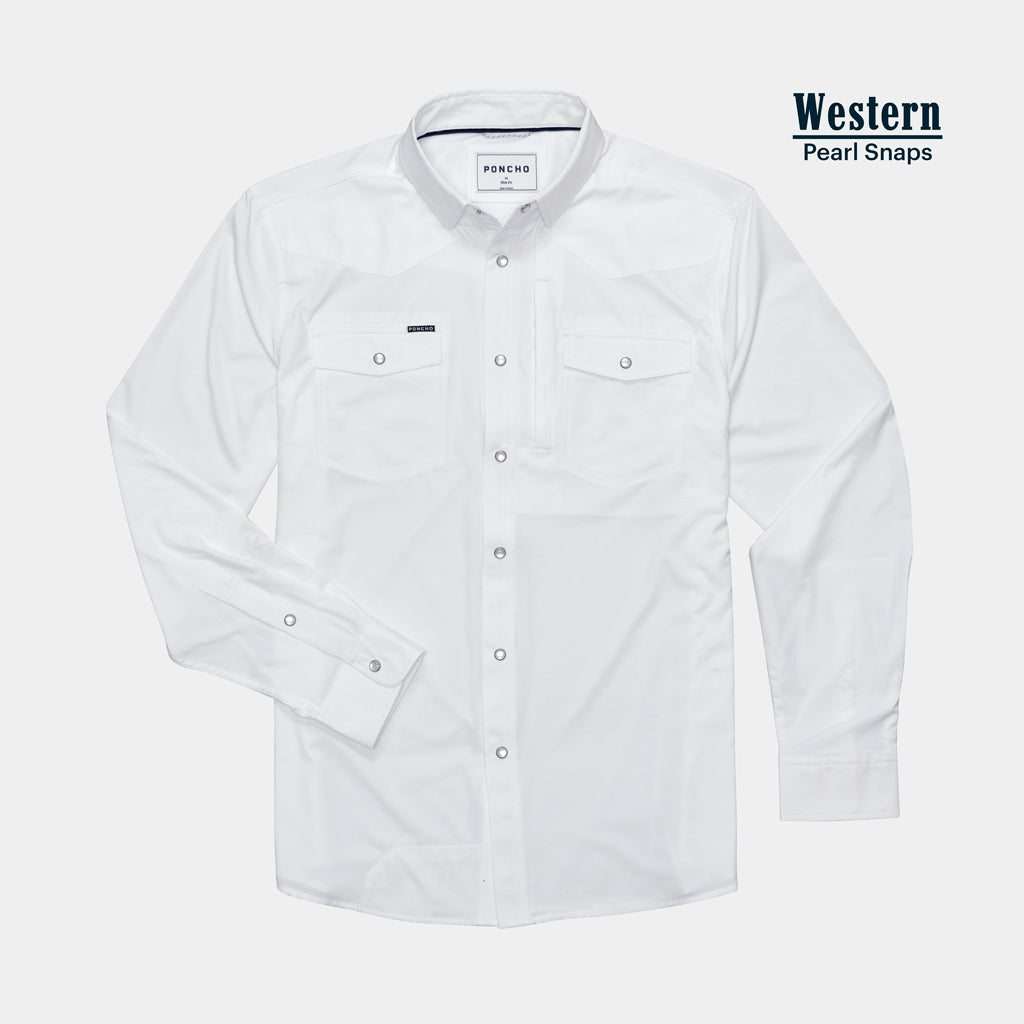Men's White Diamonds Long Sleeve White Western Shirt M