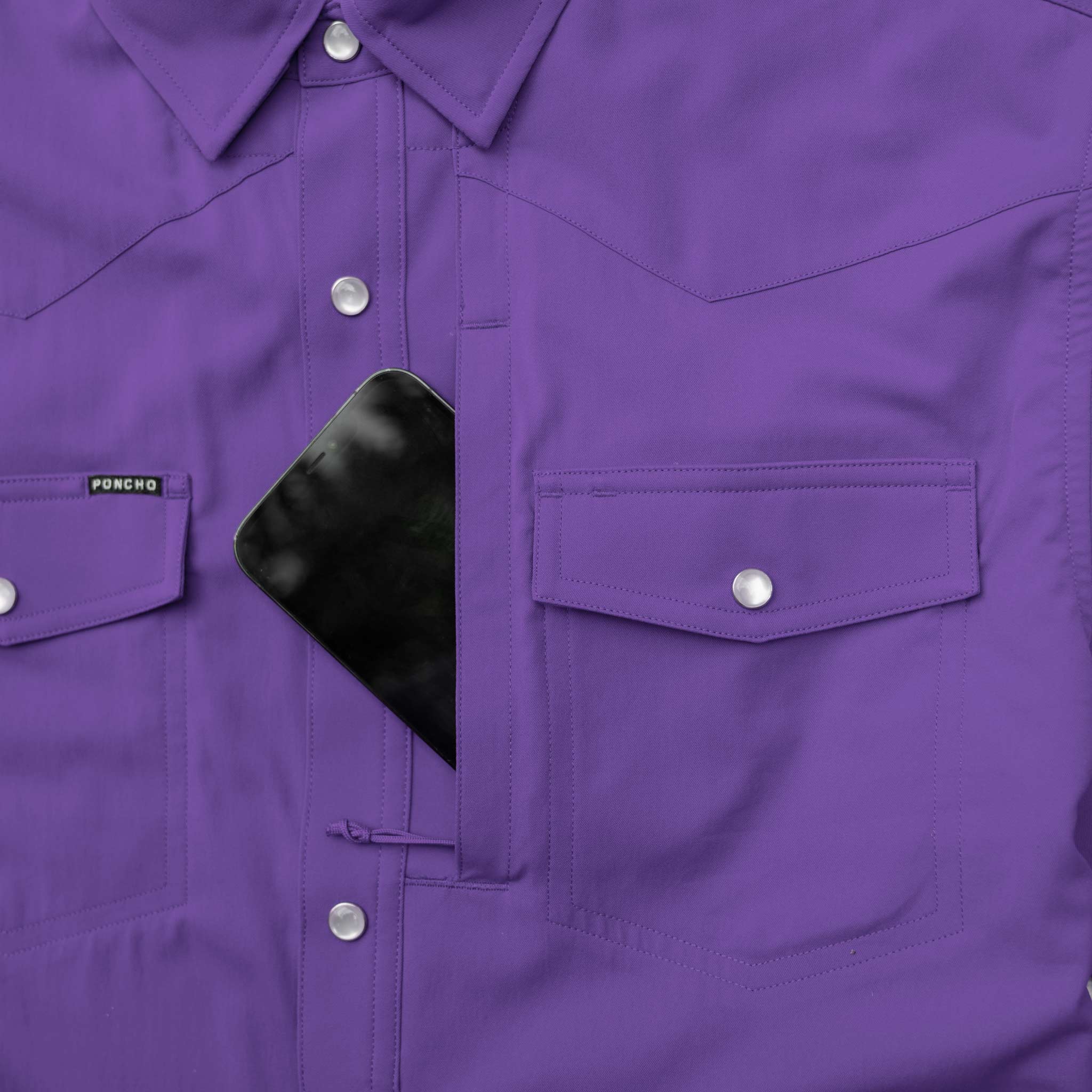 Poncho Pearl Snap Western | Solid Purple Short Sleeve