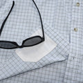 Blue & grey plaid shirt long sleeve lens cleaner