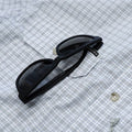 Blue & grey plaid shirt long sleeve sunglasses