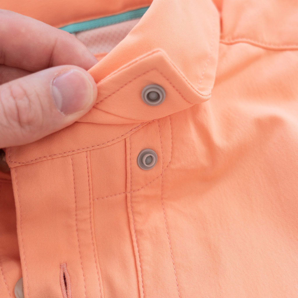 light orange short  sleeve fishing shirt collar snap